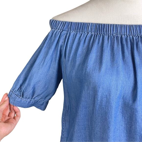 Broome Street Kate Spade Blue Soft Chambray Off The Shoulder Short Sleeve Top - Picture 8 of 14